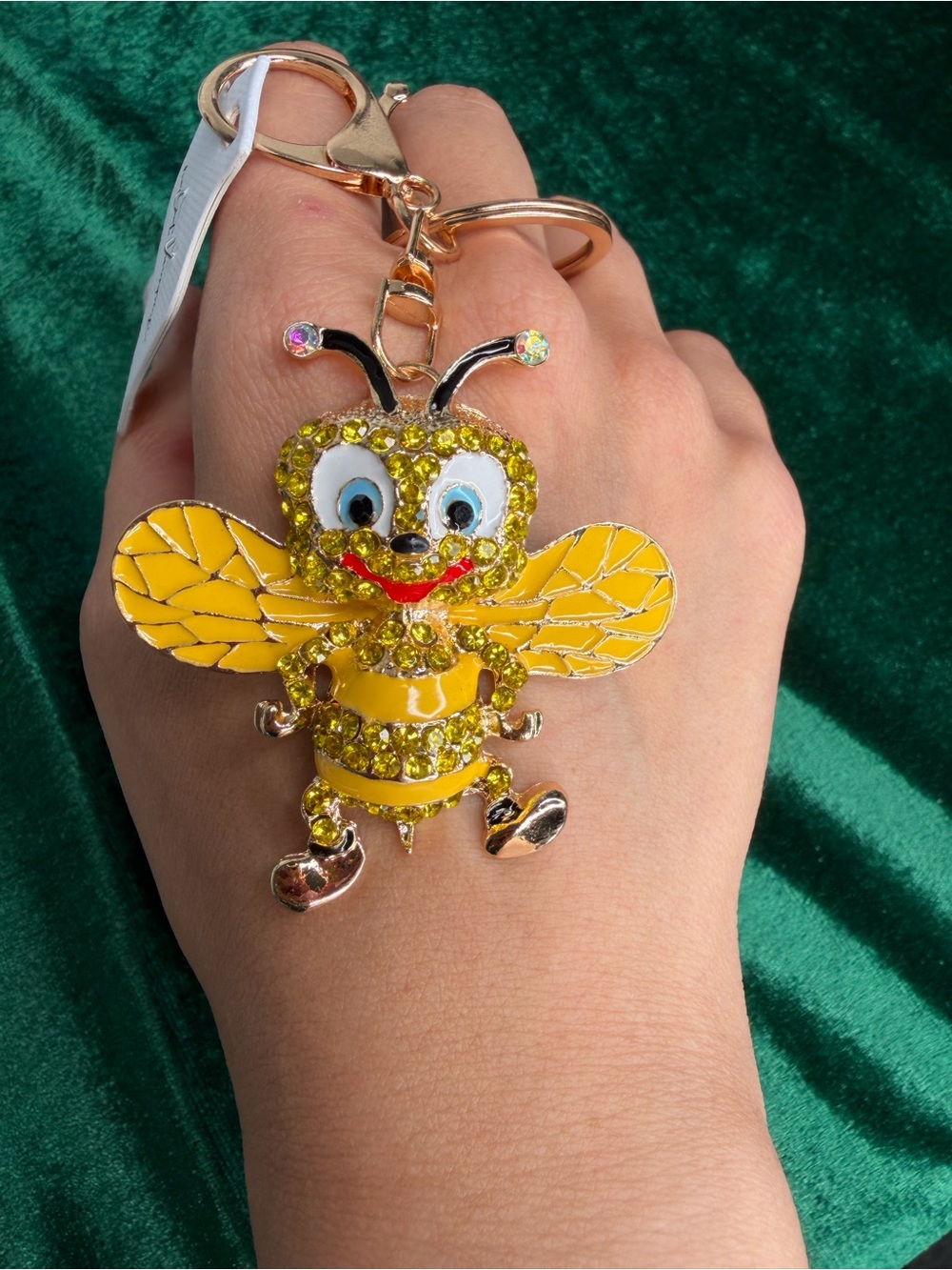 Cute Yellow Bee Crystal Keychain Bag Charm